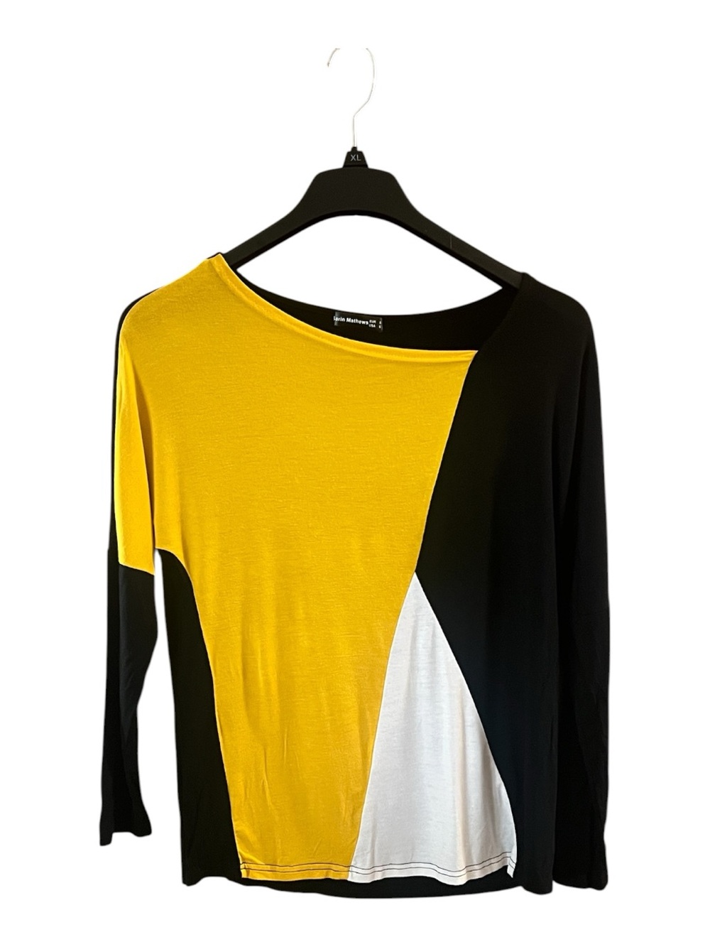 Sarin Mathews Colorblock Long Sleeve Top in Yellow, Black & White Size Small